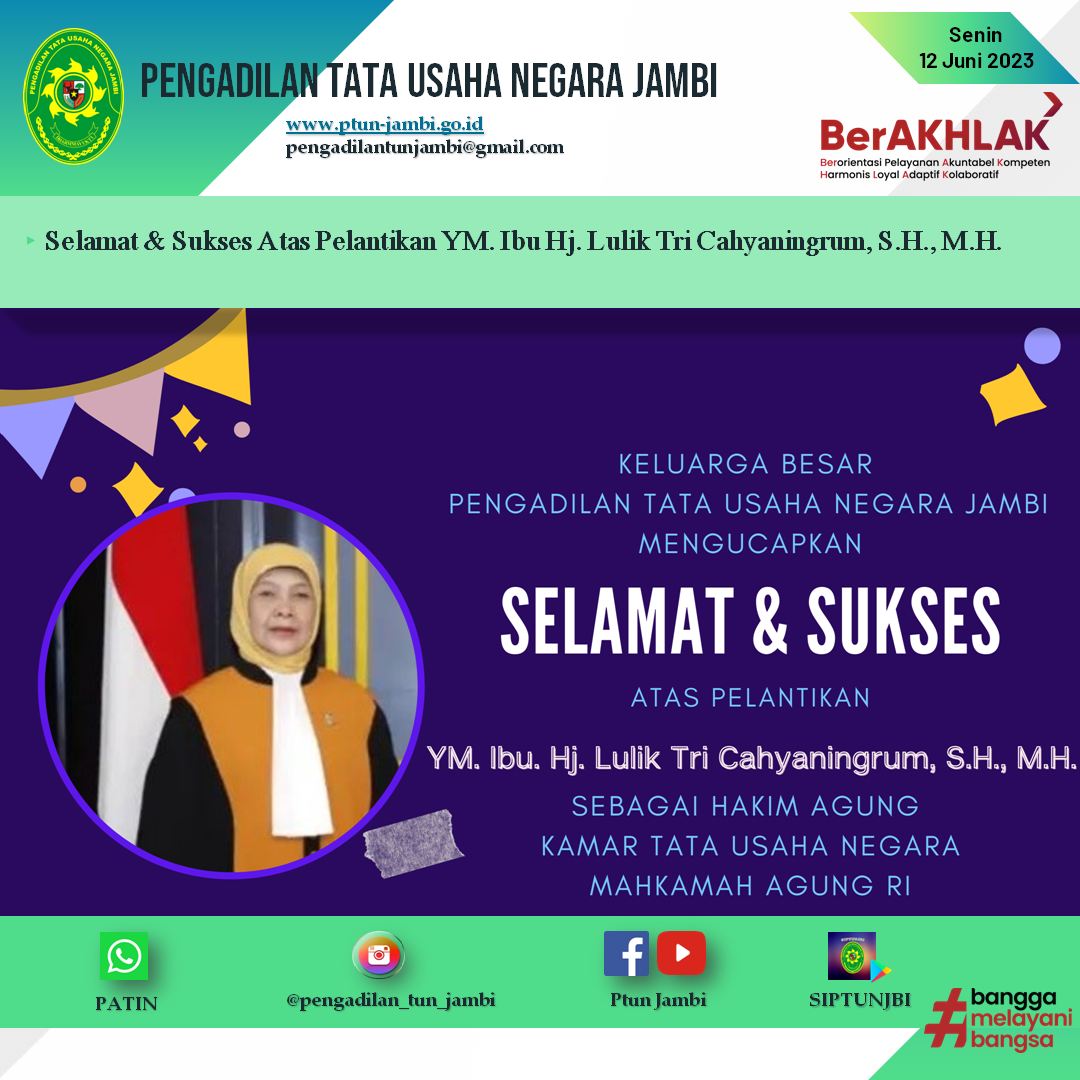 Selamat & Sukses atas Pelantikan YM. Ibu Hj. Lulik Tri Cahyaningrum, S.H., M.H.