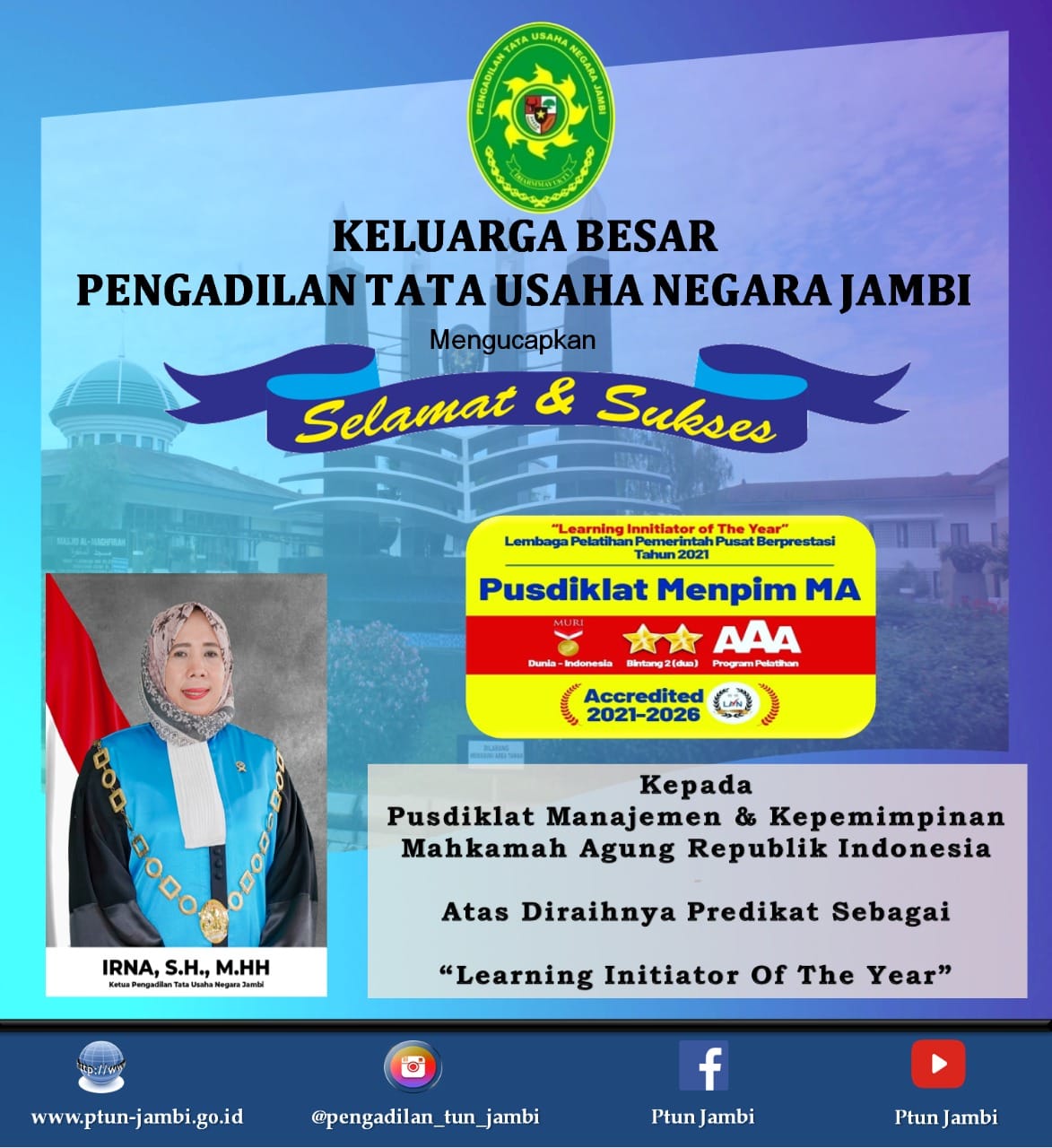 Selamat dan Sukses kepada Pusdiklat Mempim MA atas diraihnya predikat sebagai 