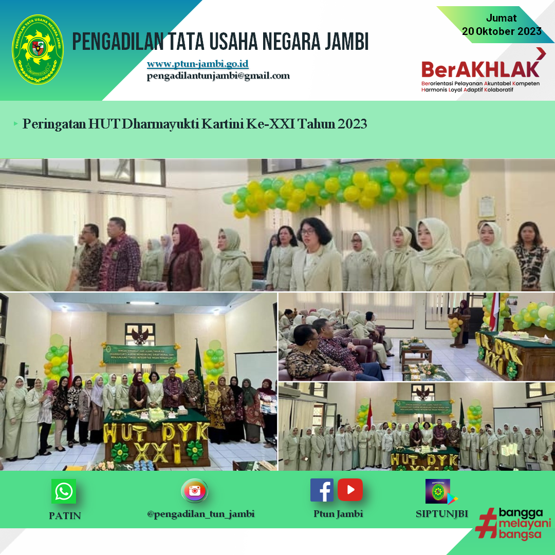 Peringatan HUT Dharmayukti Kartini Ke-XXI Tahun 2023 bertempat di Pengadilan Tata Usaha Negara Jambi