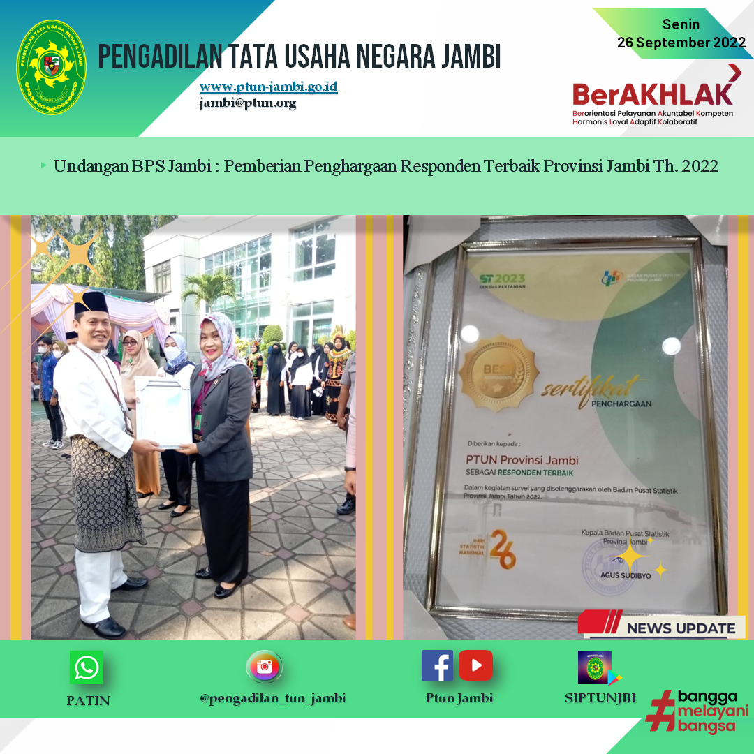 Pemberian Penghargaan BPS Sebagai Responden Terbaik Provinsi Jambi