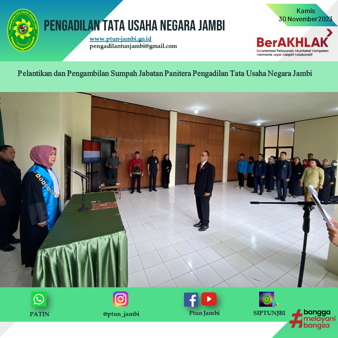 Pelantikan dan Pengambilan Sumpah Jabatan Panitera Pengadilan Tata Usaha Negara Jambi