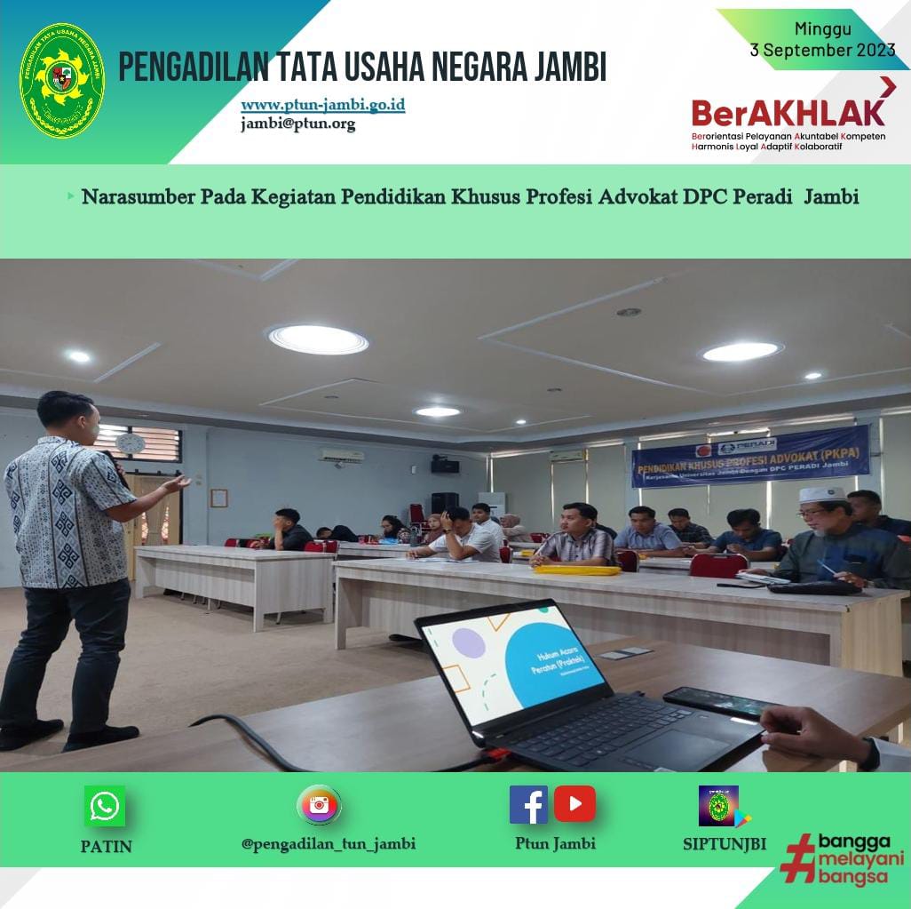 Narasumber Dalam Kegiatan Pendidikan Khusus Profesi Advokat DPC Peradi Jambi di Fakultas Hukum Universitas Batanghari