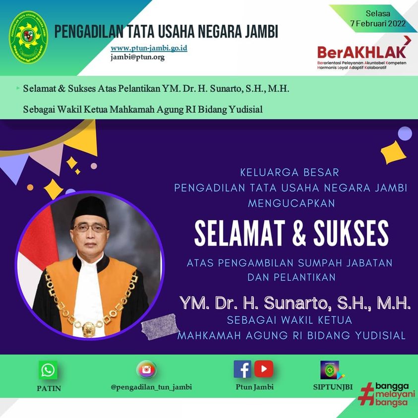 Selamat Atas Pelantikan YM. Dr. Sunarto, S.H., M.H. Wakil Ketua Mahkamah Agung RI Bidang Yudisial