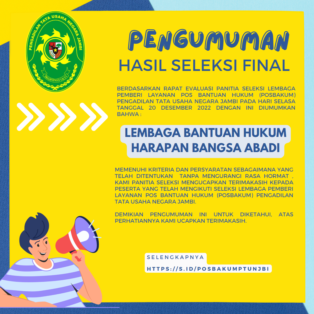 Hasil Seleksi Final Lembaga Pemberi Layanan Pos Bantuan Hukum 