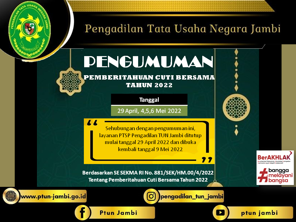 Pengumuman Cuti Bersama Dan Hari Libur Lebaran 1443 H/2022