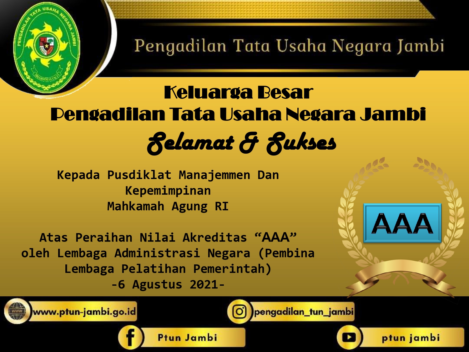 Selamat atas prestasi Pusdiklat Manajemen Kepemimpinan Mahkamah Agung RI dari LAN